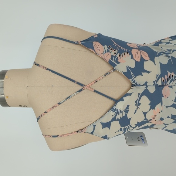 ASTR Floral High Low Midi Dress Blue Pink L bohemian preppy summer wedding - Picture 4 of 7